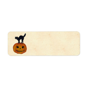 Etiqueta Gato de Halloween del vintage