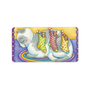 Etiqueta Gato de Navidades educados duerme con ratones en m