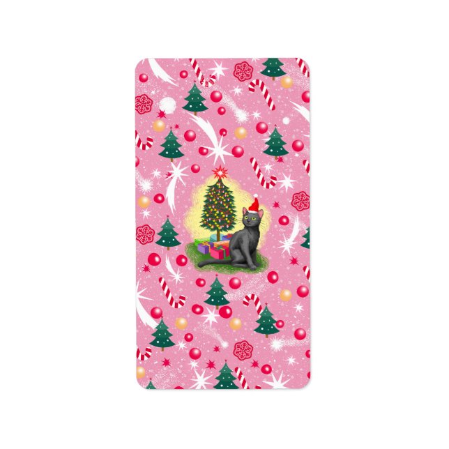 Etiqueta Gato de Navidades rosados (Frente)