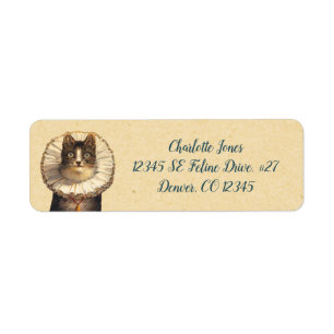 Etiqueta Gato del vintage con el cuello rizado