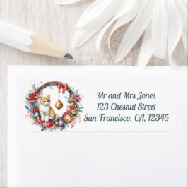 Etiqueta Gato en un Navidad Floral Wreath 2- Dirección de r