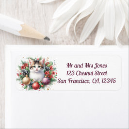 Etiqueta Gato en un Navidad Floral Wreath 5- Dirección de r
