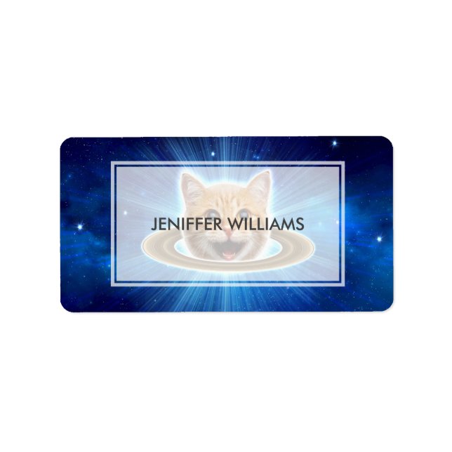 Etiqueta Gato feliz en el espacio. (Frente)