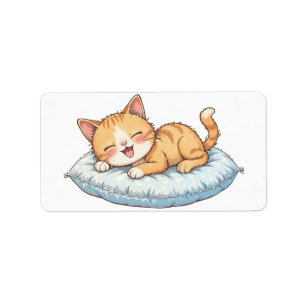 Etiqueta Gato Feliz Soñando en una Almohada Acogedora