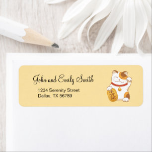 Etiqueta Gato japonés con suerte de calico, Maneki Neko