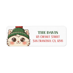 Etiqueta Gato Kawaii Navideño Personalizado Lindo