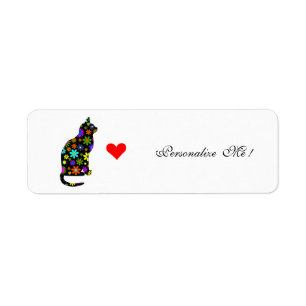 Etiqueta Gato lindo femenino del feliz día de fiesta retro