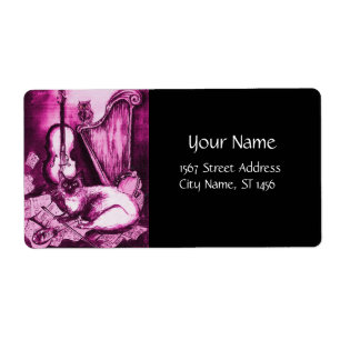 Etiqueta GATO MUSICAL, color rosa púrpura fucsia blanco neg