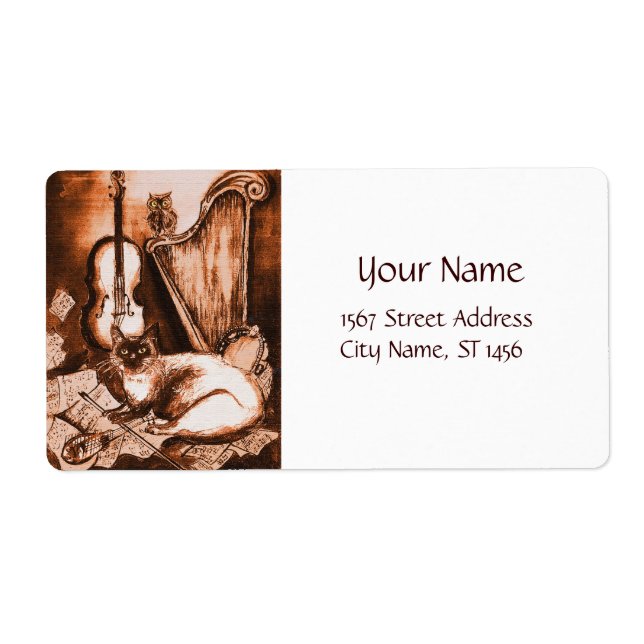 Etiqueta GATO MUSICAL, marrón y blanco (Frente)