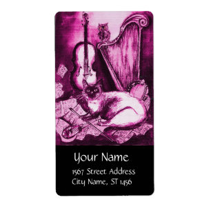 Etiqueta GATO MUSICAL, negro blanco fucsia rosa