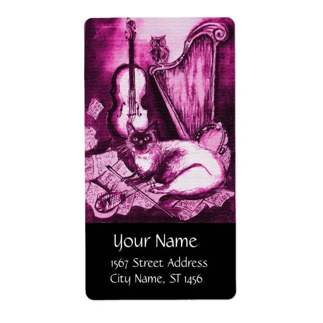 Etiqueta GATO MUSICAL, negro blanco fucsia rosa (Frente)