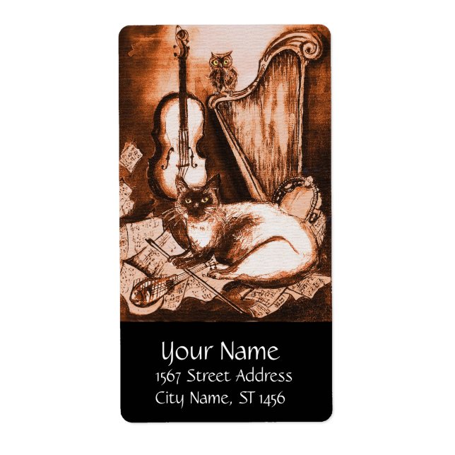 Etiqueta GATO MUSICAL, negro marrón y blanco (Frente)