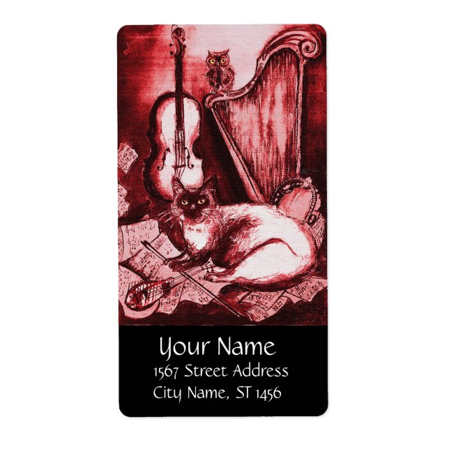 Etiqueta GATO MUSICAL Y OWL, negro blanco rojo (Frente)