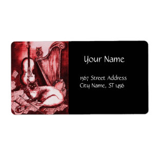 Etiqueta GATO MUSICAL Y OWL, negro blanco rojo