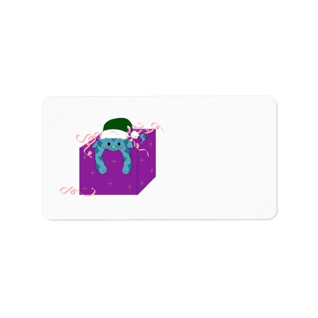 Etiqueta Gato navidad en una caja (Frente)