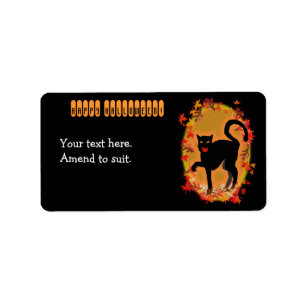 Etiqueta gato negro de Halloween