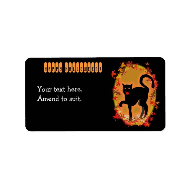 Etiqueta gato negro de halloween (Frente)