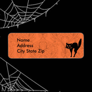 Etiqueta Gato negro de Halloween espeluznante