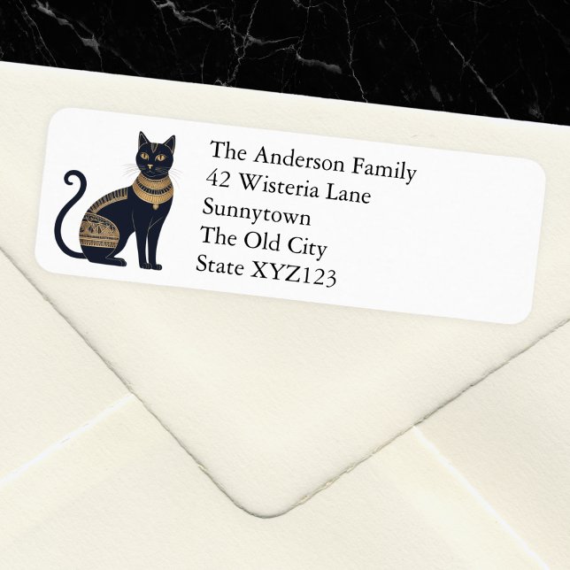 Etiqueta Gato negro egipcio elegante personalizado (A stylish, personalized return address label, with picture of an elegant Egyptian black cat)