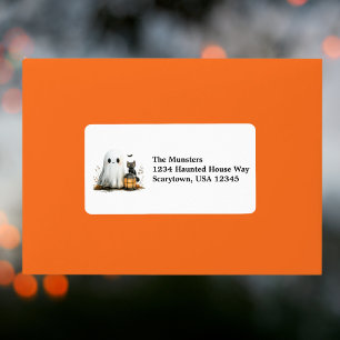 Etiqueta Gato negro fantasma amistoso otoño deja Halloween