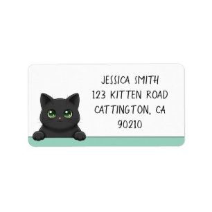 Etiqueta Gato negro lindo asomándose menta personalizado