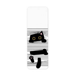 Etiqueta Gato Negro Oculto Divertido Lindo Minimalista Amor