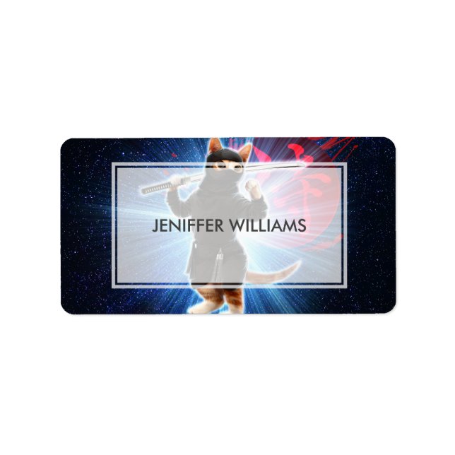 Etiqueta Gato Ninja en el espacio. (Frente)