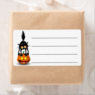 Etiqueta Gato Personalizado asustado de Halloween en calaba