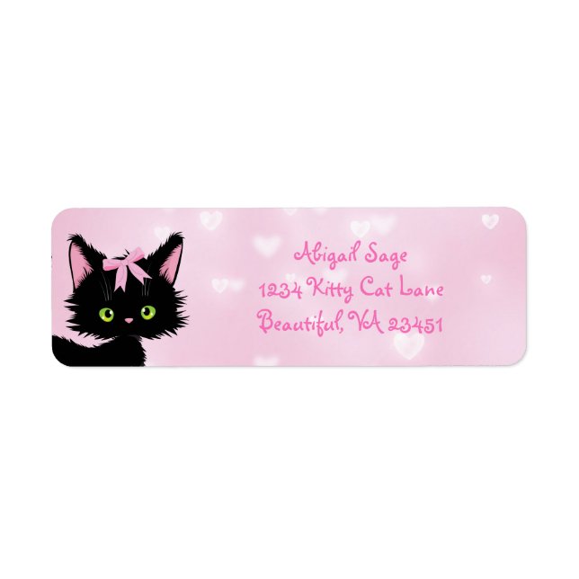 Etiqueta Gato personalizado rosa y gitano blanco gatito (Frente)