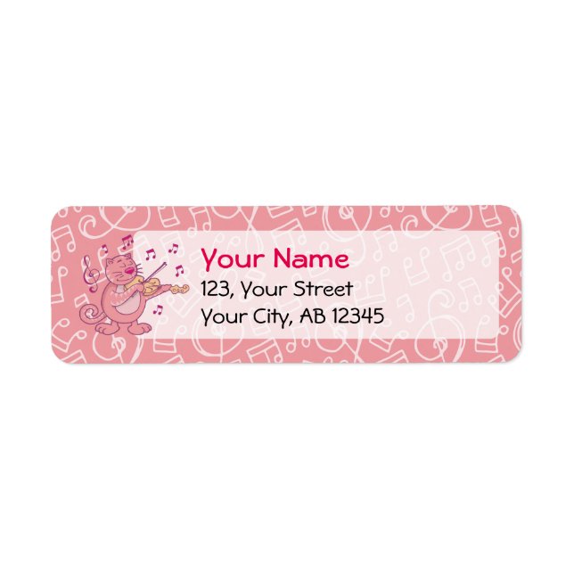 Etiqueta Gato rosa con violín (Frente)