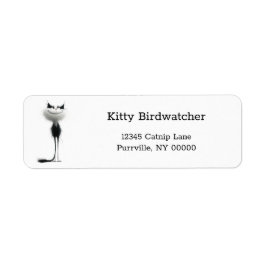 Etiqueta Gato Sonriente Blanco y Negro Dirección de Devoluc