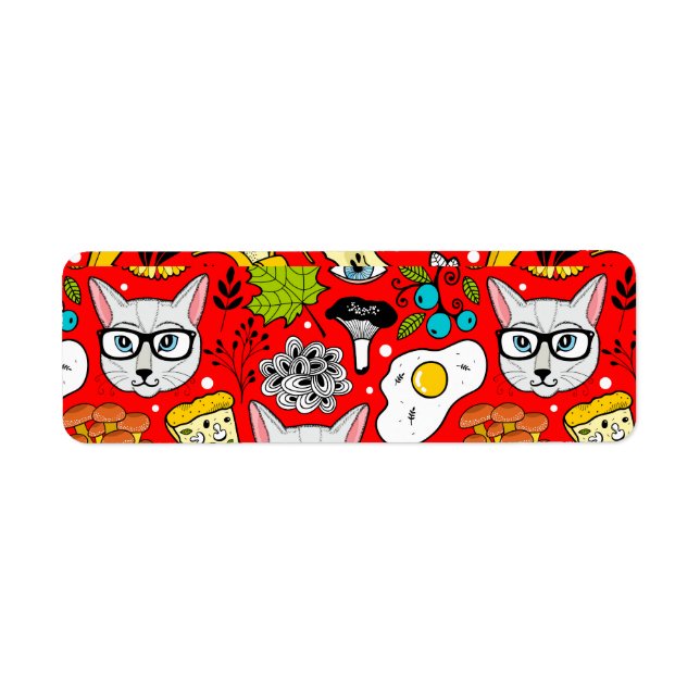 Etiqueta Gato y huevo en rojo (Frente)