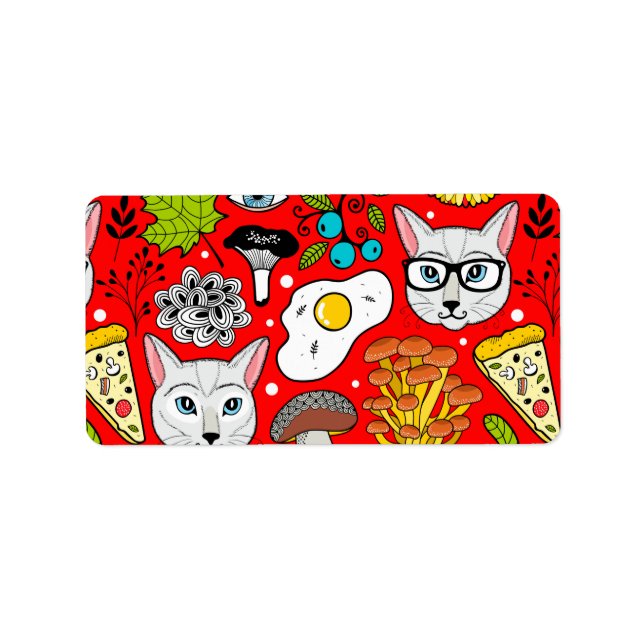Etiqueta Gato y huevo en rojo (Frente)