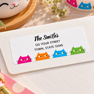 Etiqueta Gatos Coloridos Lindos Dirección de Retorno