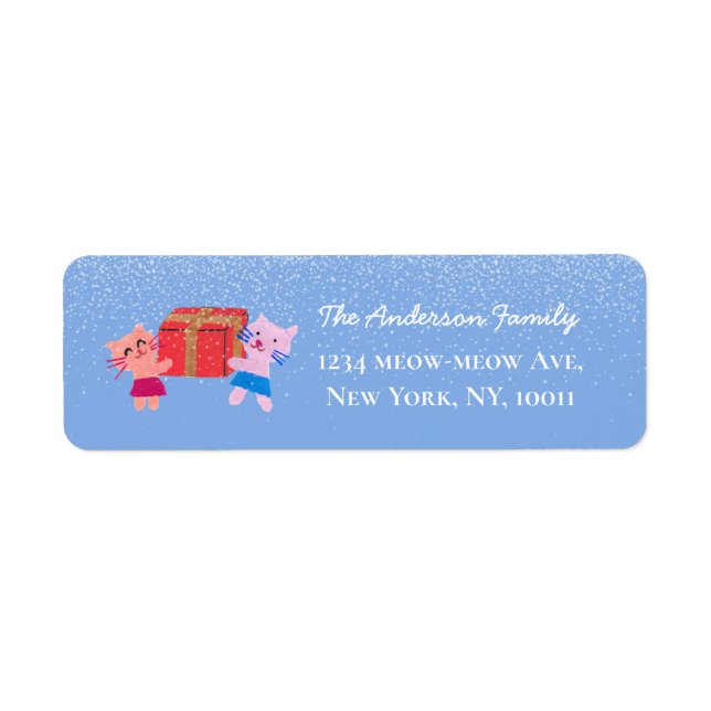 Etiqueta Gatos curados regalos azul musgo dirección de reto (Frente)