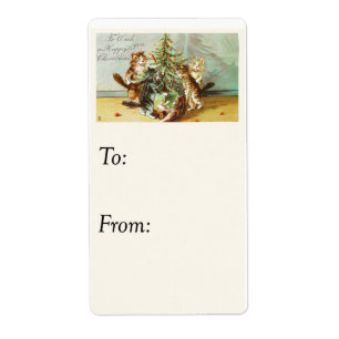 Etiqueta Gatos del navidad del vintage que adornan la