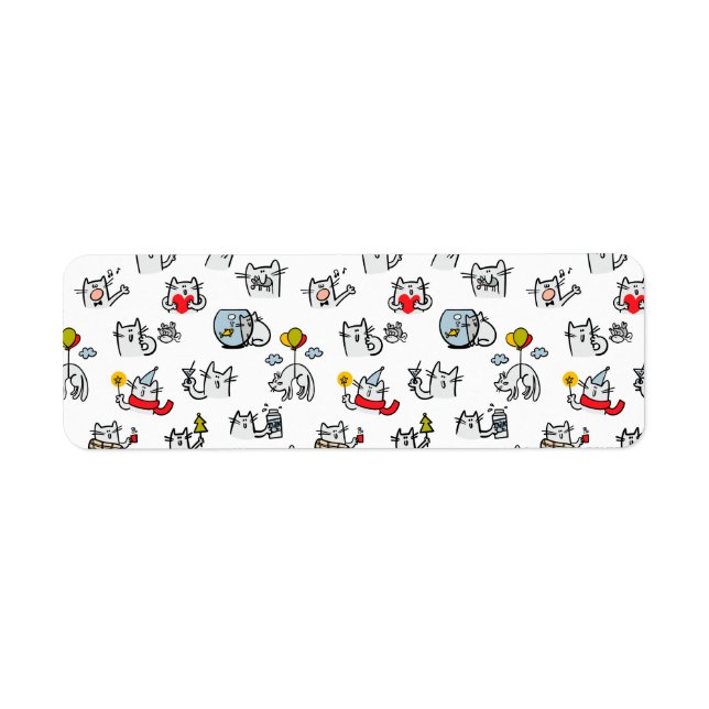 Etiqueta Gatos divertidos, leche y magia. (Frente)