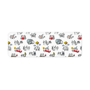 Etiqueta Gatos divertidos, leche y magia.