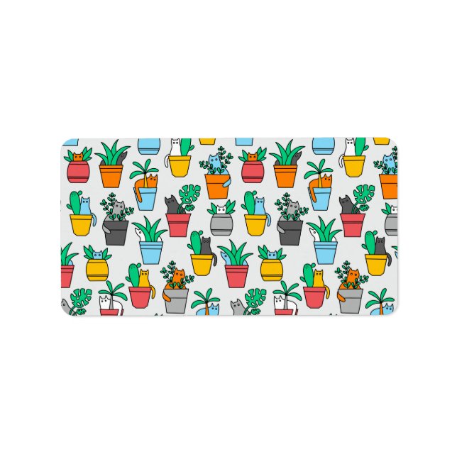 Etiqueta Gatos en macetas de flores (Frente)