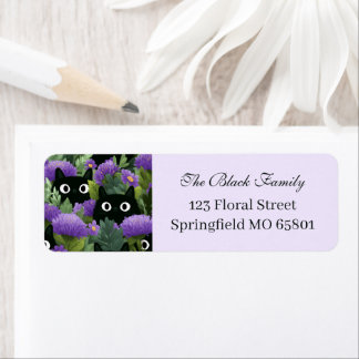Etiqueta Gatos Negros En Jardín De Flores Purpúreas Etiquet