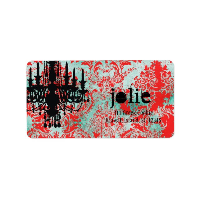 Etiqueta GC | Jolie Chandelier Turquoise Red Damask (Frente)
