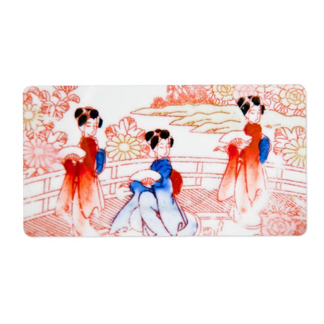 Etiqueta Geishas en el jardín (Frente)