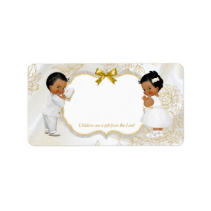 Etiqueta Gemelos Niña Bebé Bautismo Christening Gold White