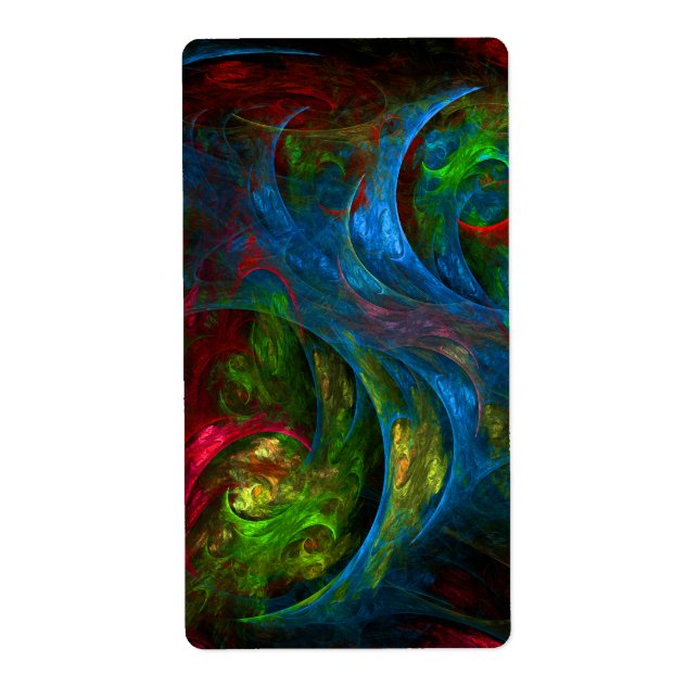 Etiqueta Génesis Azul Resumen Arte Fractal (Frente)