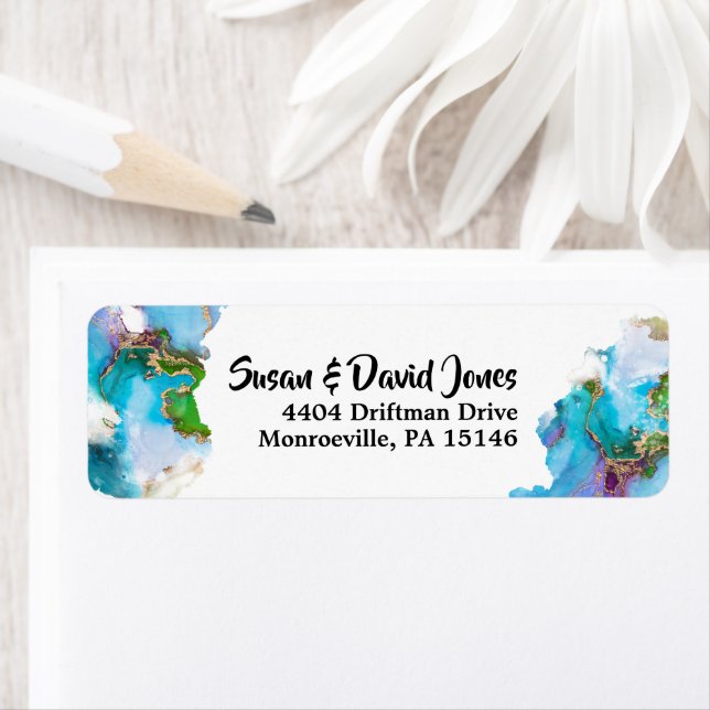 Etiqueta Geode faux dorado pavo real aglomerado moderno (In situ)