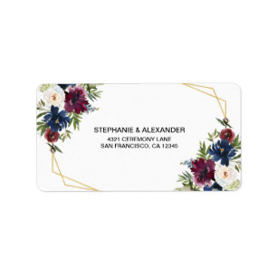 Etiqueta Geometric Frame Burgundy Navy Flowers Wedding