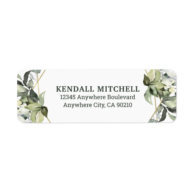 Etiqueta Geometric Greenery Modern Gold Succulent Boda (Frente)