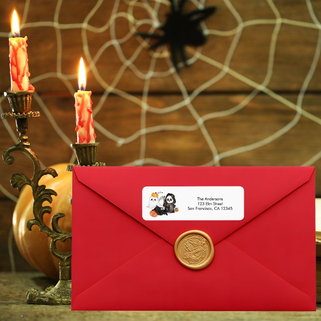 Etiqueta Ghost Pumpkin Grim Reaper Cuesta Gato Negro Hallow (Subido por el creador)