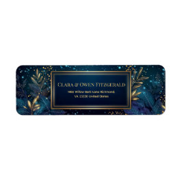 Etiqueta Gilded Midnight Navy Botanical Return Address