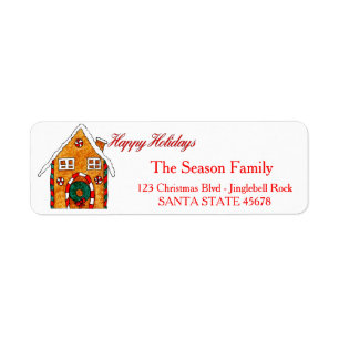 Etiqueta Gingerbread house Happy Holidays address label
